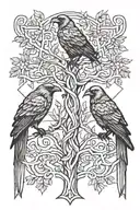 odin ravens with tree intertwined tattoo design idea