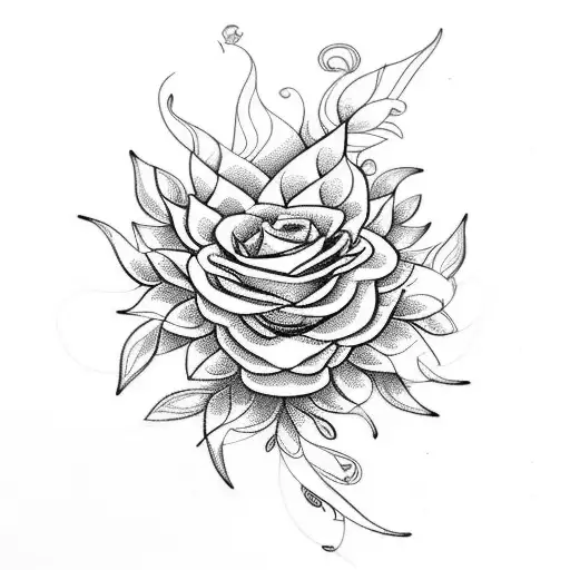 mix of sunflowers, roses, jasmine flowers, vines, bleeding heart flowers and pheasant and peacock fea tattoo design idea