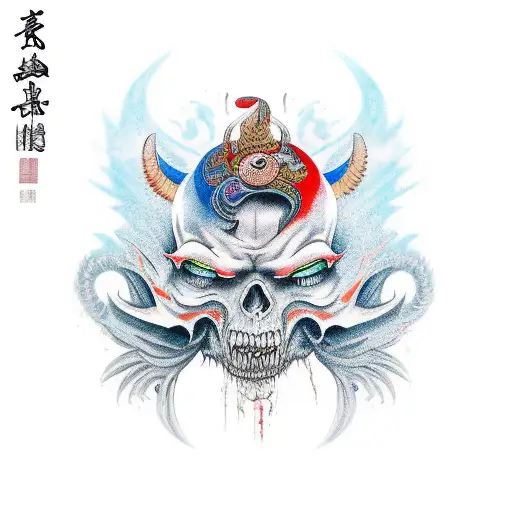 oriental style tattoo showing the struggle of good vs evil  tattoo design idea