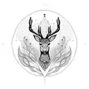 An intricate mandala design incorporating elements of faith and a deer, as a tribute to my dad and my spiritual beliefs tattoo design idea