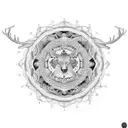 An intricate mandala design incorporating elements of faith and a deer, as a tribute to my dad and my spiritual beliefs tattoo design idea