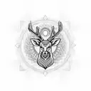 An intricate mandala design incorporating elements of faith and a deer, as a tribute to my dad and my spiritual beliefs tattoo design idea