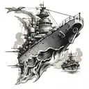 Battleship with guns firing tattoo design idea