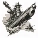 Battleship with guns firing tattoo design idea