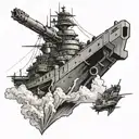 Battleship with guns firing tattoo design idea