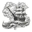 Ship Victory with canons fireing while sailing in rough seas tattoo design idea