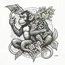 a monkey and a fish interacting together tattoo design idea