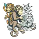a monkey and a fish interacting together tattoo design idea