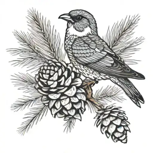 pine cone swallow bird at the beach tattoo design idea
