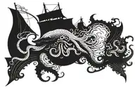 Kraken pulling a ship tattoo design idea