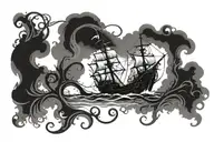 Kraken pulling a ship tattoo design idea