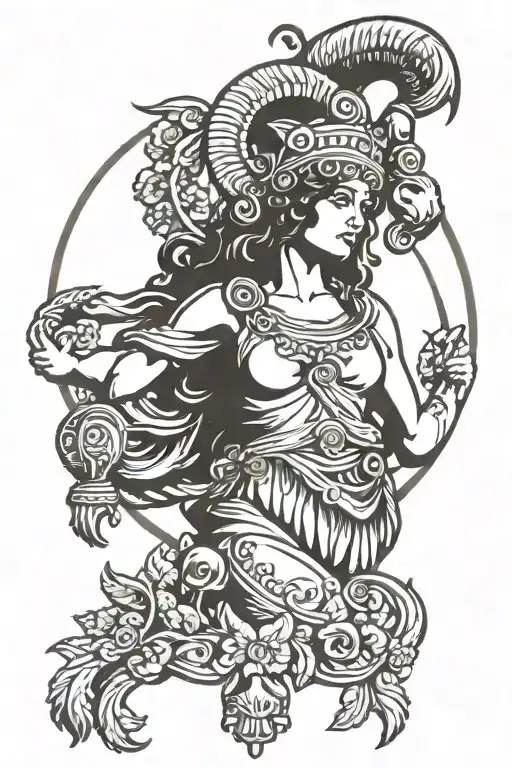 Aries, Greek methodology goddess Athena tattoo design idea