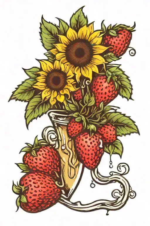 sunflowers and strawberries dripping chocolate tattoo design idea
