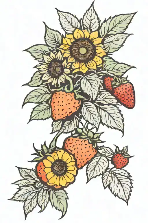 sunflowers and strawberries pagan colorful tattoo tattoo design idea