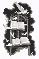 heaven gates with clouds and doves flying also with bible quote tattoo design idea
