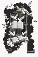 heaven gates with clouds and doves flying also with bible quote tattoo design idea