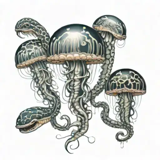 3 jellyfish faces with snakes tattoo design idea
