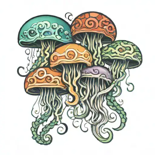 3 jellyfish faces with snakes tattoo design idea