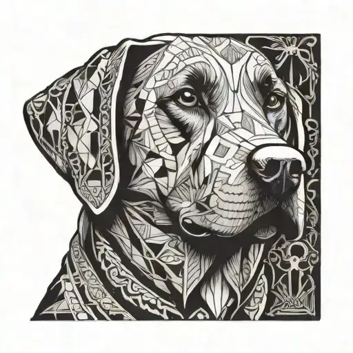 labrador dog with open mouth medieval style tattoo design idea