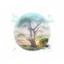 swamp with sun in horizon tattoo design idea