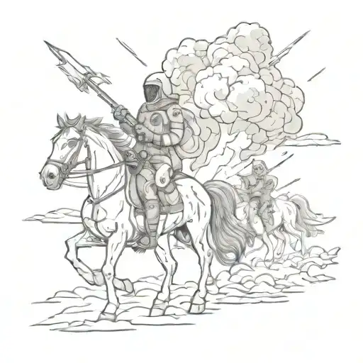horsemen of the apocalypse on a background with atomic explosion tattoo design idea
