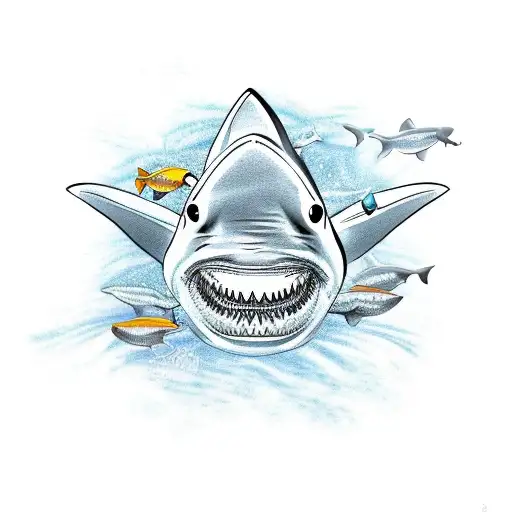 shark with gerber daisy tattoo design idea