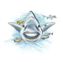 shark with gerber daisy tattoo design idea