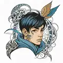 scrawny boy with short black hair and dark blue eyes tattoo design idea