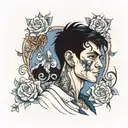 scrawny boy with short black hair and dark blue eyes tattoo design idea