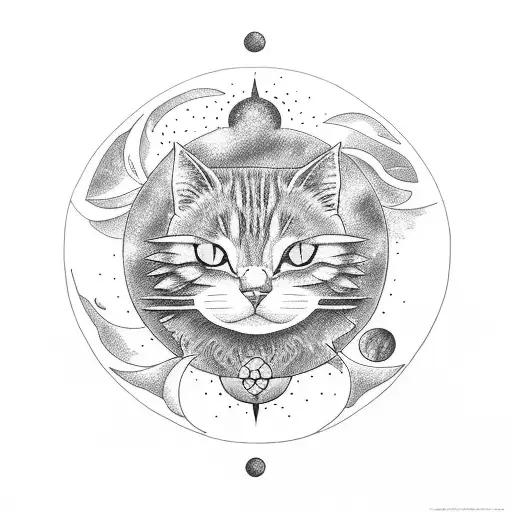 poison bottle, moon, sun, cat tattoo design idea