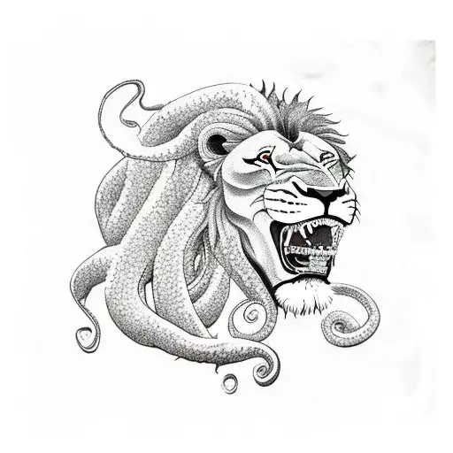 lion ahegao tentacle mistic tattoo design idea