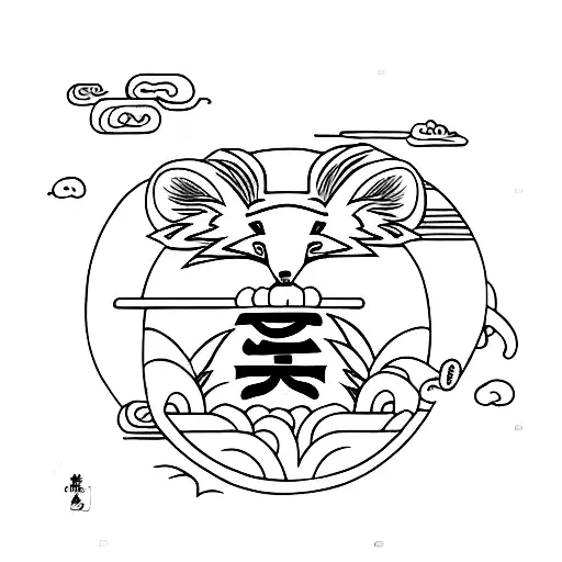 Opossum in a traditional Japanese art landscape tattoo design idea