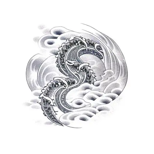 Traditional Japanese wave design incorporating military symbols and opossums tattoo design idea