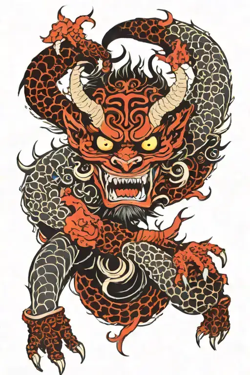 scary demon and beast shadowed tattoo design idea
