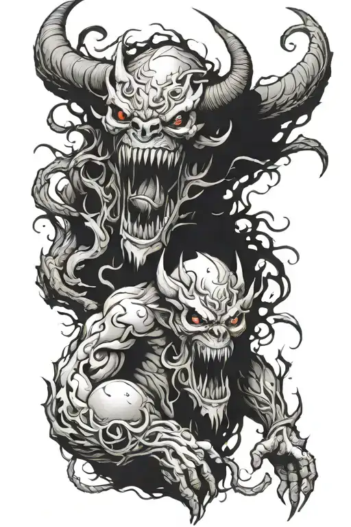 scary demon and beast shadowed tattoo design idea