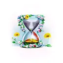 Hourglass with flowers "Always look after number one" tattoo design idea