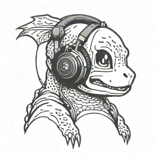 charmander wearing headphones tattoo design idea