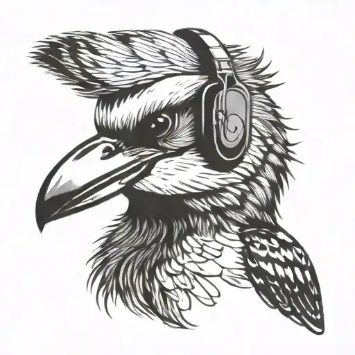 kookaburra wearing headphones tattoo design idea