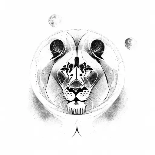 4 lions family, time, moon, dark tattoo design idea