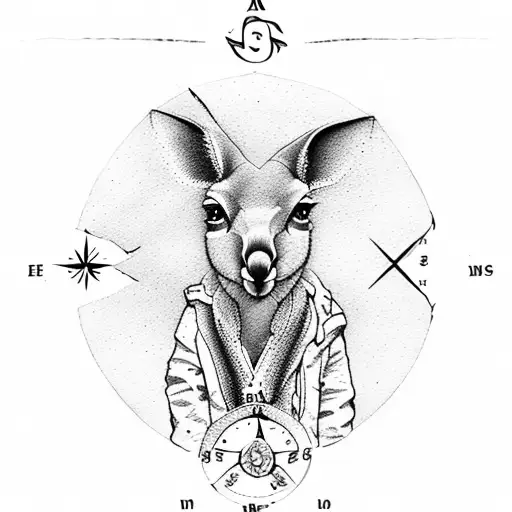 australia map kangaroo compass tattoo design idea