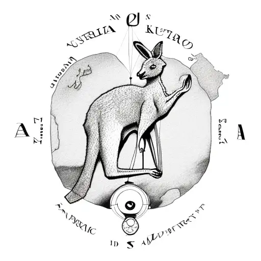 australia map kangaroo compass tattoo design idea