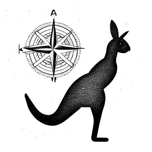 australia map kangaroo compass tattoo design idea