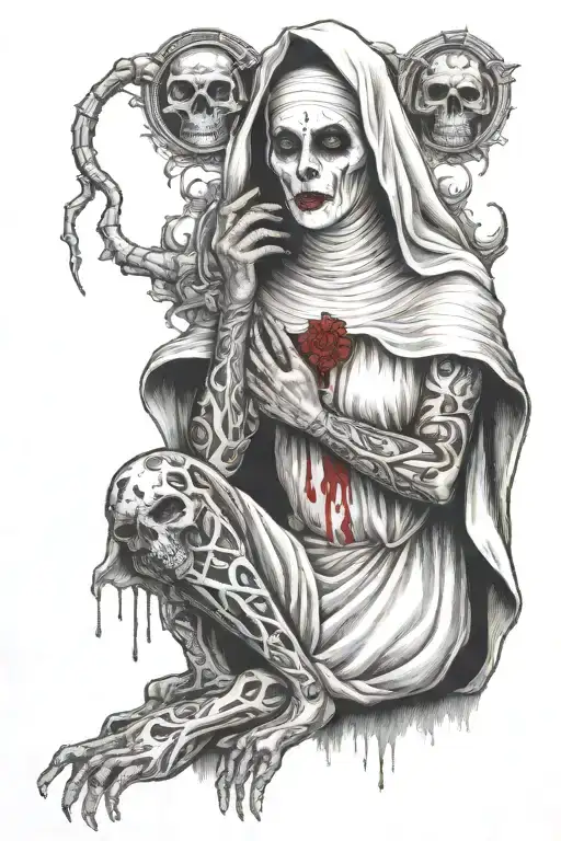sexylifelike nun horny dead sexy demonic with dead eyes bleeding  tattoo design idea