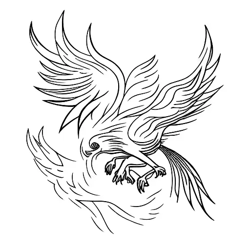 Minimalist depiction of a phoenix rising from the ashes, symbolizing personal growth and overcoming challenges tattoo design idea