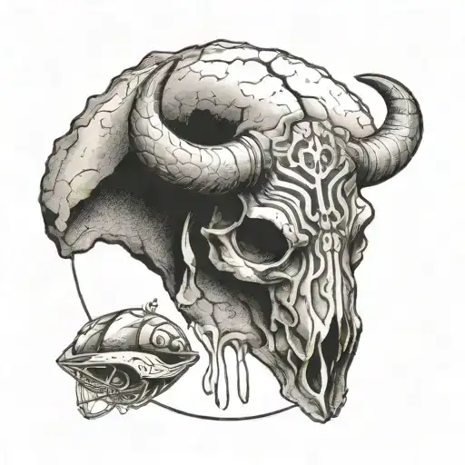 A buffalo skull with CU football markings in a boulder-inspired frame tattoo design idea