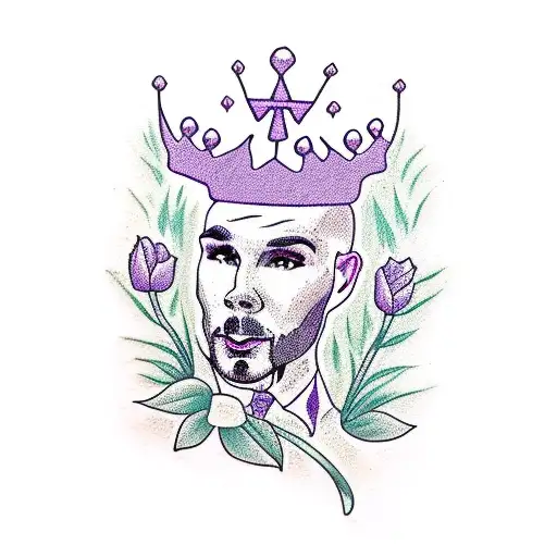 pitbull sitting in a lavender field with a crown of roses tattoo design idea