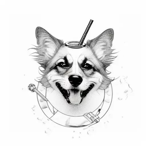 A pack of dogs in various poses, each one representing a different alcoholic beverage tattoo design idea