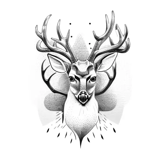 A majestic deer with antlers made of knives and guns tattoo design idea