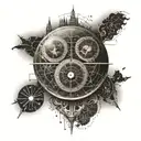 Globe with clock face showing different time zones and travel routes tattoo design idea