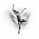 A dancer gracefully leaping through the air, with a 3D image of Rwanda in the background tattoo design idea